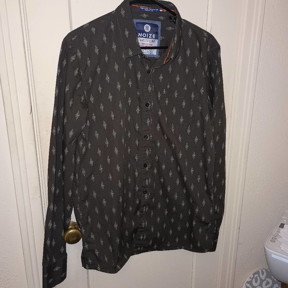 Noize Amstrdm Dark Green  Print Short Sleeve Button Down Shirt sz L
